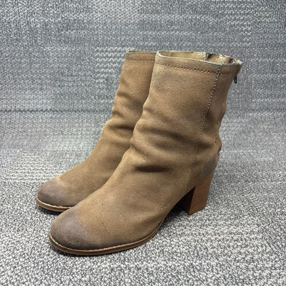 Seychelles Womens 8 Suede Leather Ankle Boots Brown Tan Block Heel Zip Booties
